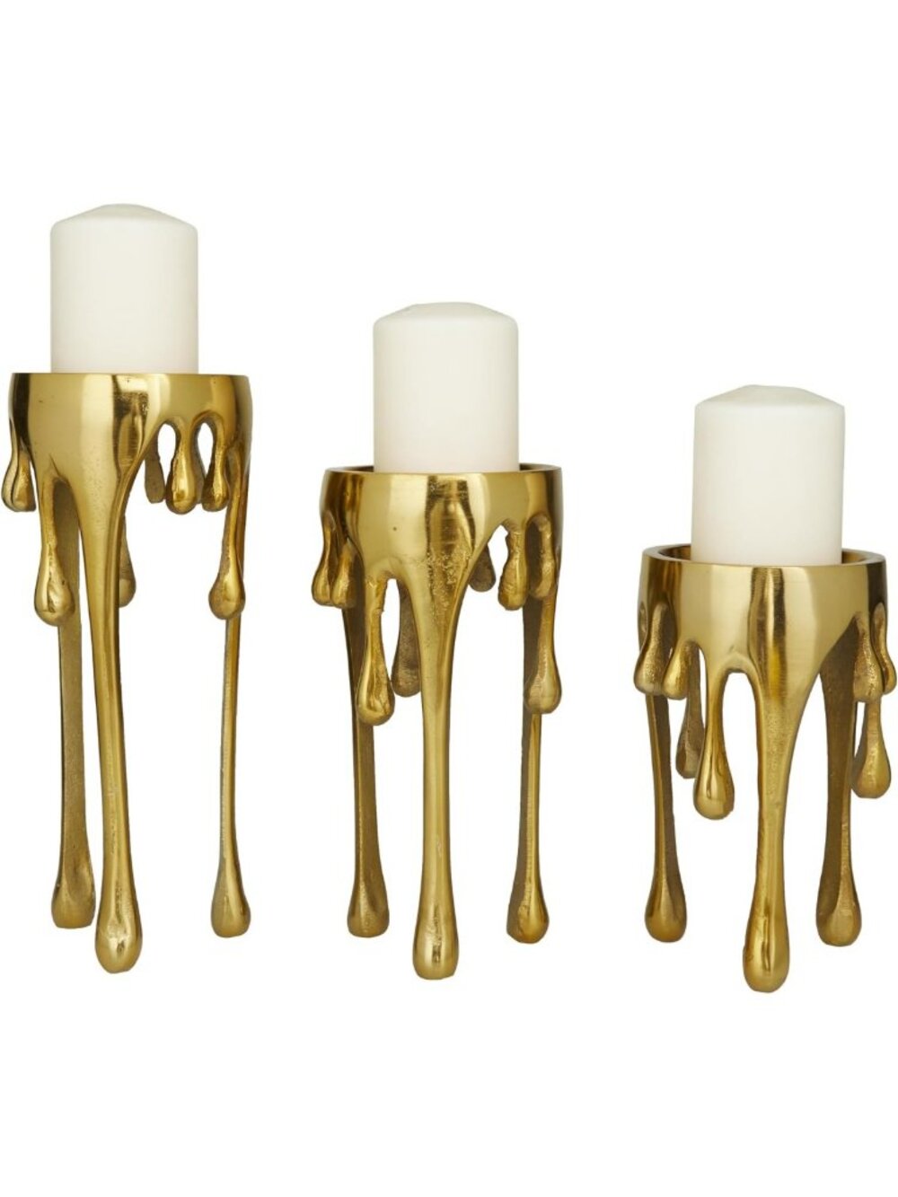 Set of 3 Gold Aluminum Abstract Candle Holders - Decorative Drip Stand, 12